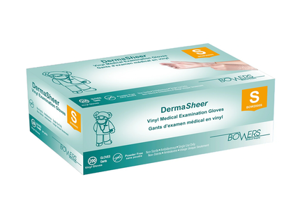 Bowers - DermaSheer Vinyl Medical Examination Gloves, Small | 200 Pack