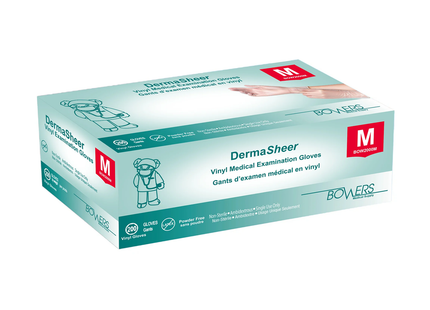 Bowers - DermaSheer Vinyl Medical Examination Gloves, Medium | 200 Pack
