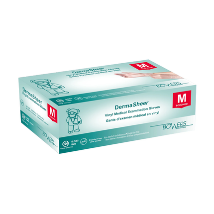 Bowers - DermaSheer Vinyl Medical Examination Gloves, Medium | 200 Pack