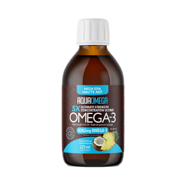 AquaOmega - Huile de poisson sauvage oméga-3, riche en EPA, saveur tropicale | 225 ml