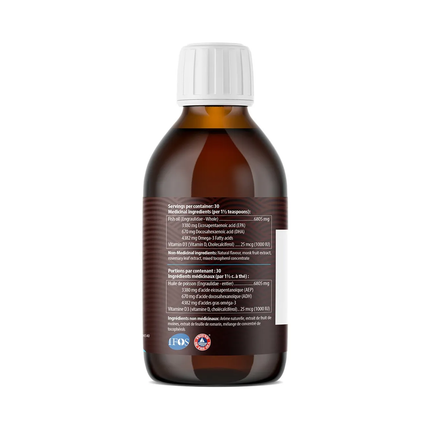 AquaOmega – Huile de poisson sauvage riche en oméga-3, EPA élevé, Tropical | 225 mL