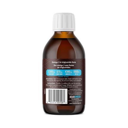 AquaOmega – Huile de poisson sauvage riche en oméga-3, EPA élevé, Tropical | 225 mL