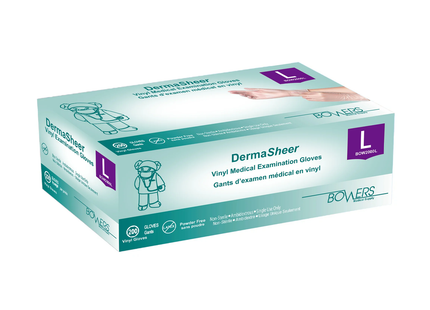 Bowers - DermaSheer Vinyl Medical Examination Gloves, Large | 200 Pack
