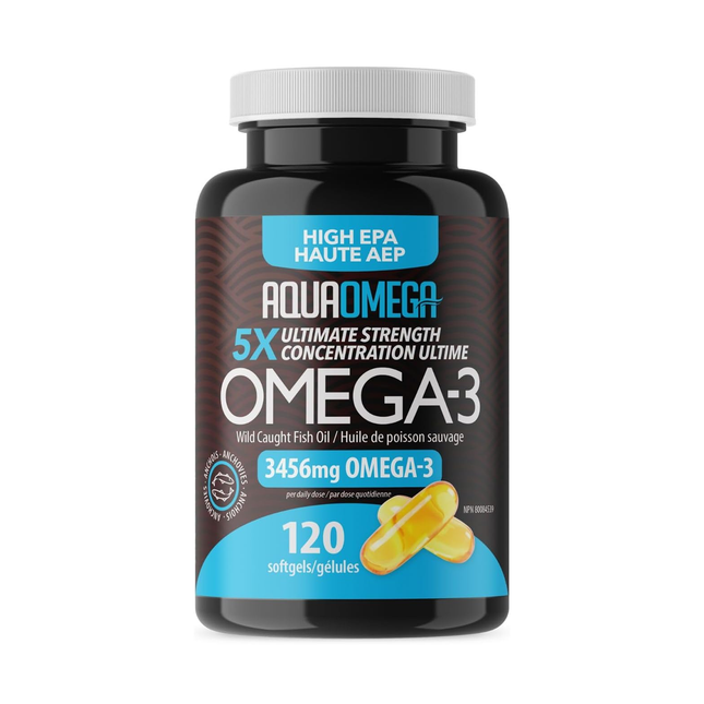 AquaOmega - Gélules d'huile de poisson sauvage riche en oméga-3 et en EPA | 120 gélules
