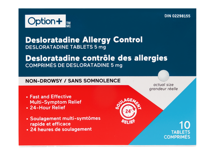 Comprimés de contrôle des allergies Option+ Desloratadine | 10 comprimés