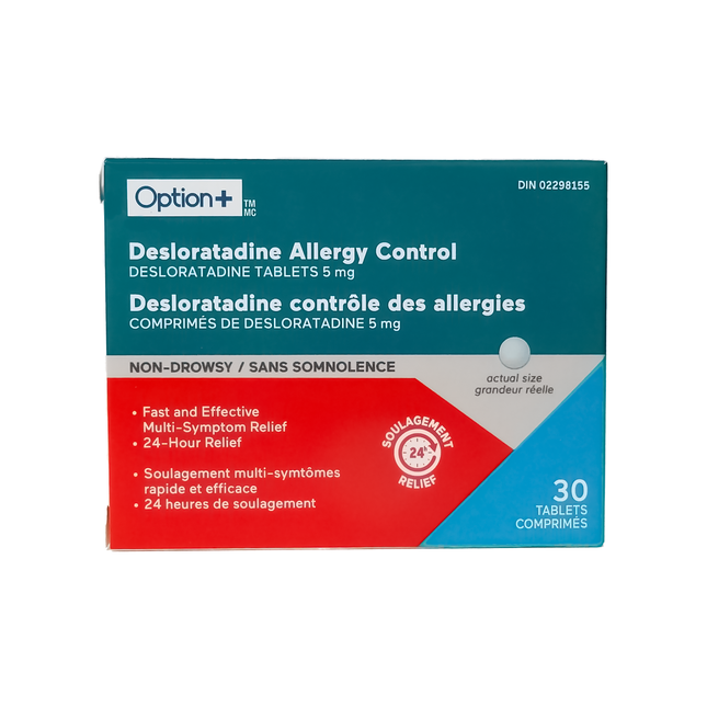 Comprimés de contrôle des allergies Option+ Desloratadine | 30 comprimés