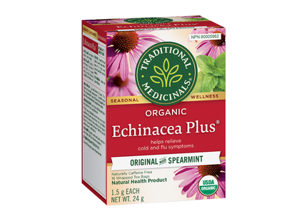 Traditional Medicinals - Organic Echinacea Plus - Cold and Flu  | 16 Wrapped Tea  Bags With 1.5g in Each