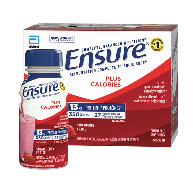 Ensure - Plus Calories Meal Replacement Drink, Strawberry Flavour | 6 X 235 mL