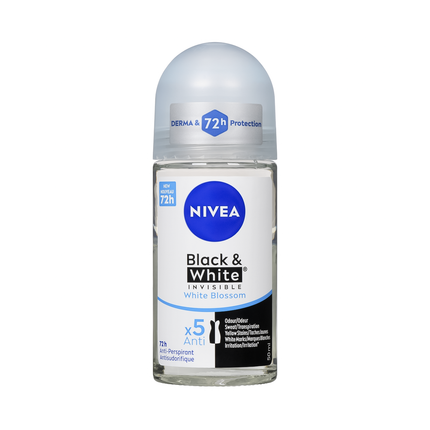 Nivea - Déodorant bille anti-transpirant Black & White Invisible 72H, Fleurs blanches | 50 ml