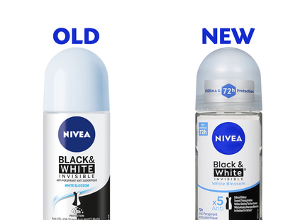 Nivea - Déodorant bille anti-transpirant Black & White Invisible 72H, Fleurs blanches | 50 ml