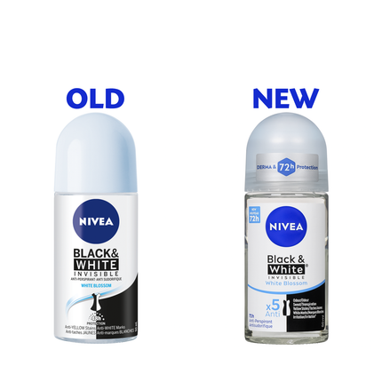 Nivea - Déodorant bille anti-transpirant Black & White Invisible 72H, Fleurs blanches | 50 ml