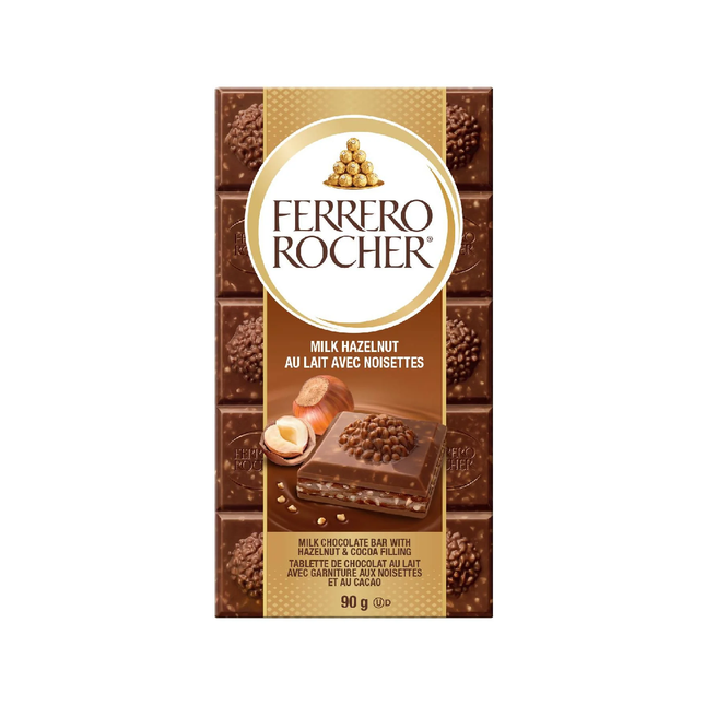 Forrero Rocher - Milk Chocolate Bar With Hazelnut & Cocoa Filling | 90 g