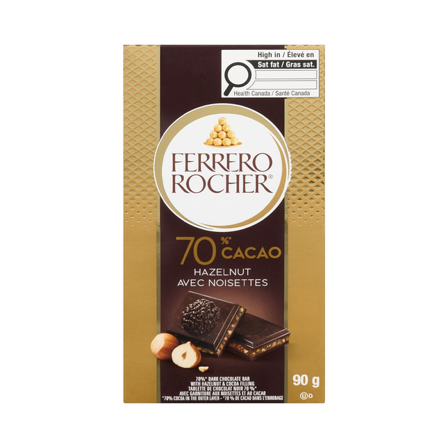 Ferrero Rocher - Premium Chocolate Bar 70% Cacao Dark Chocolate Hazelnut | 90 g
