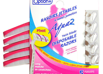 Option+ Aqua 2 Twin Blade Disposable Razors For Women | 5 Razors