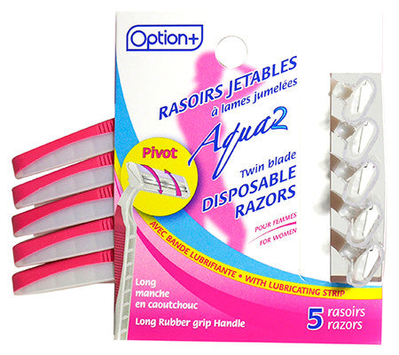 Option+ Aqua 2 Twin Blade Disposable Razors For Women | 5 Razors