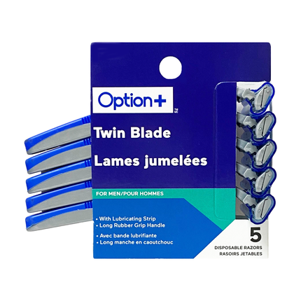 Option+ Twin Blade Disposable Razors For Men | 5 Razors