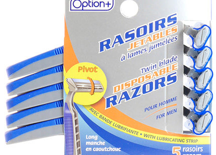 Option+ Twin Blade Disposable Razors  For Men | 5 Razors