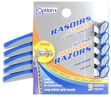 Option+ Twin Blade Disposable Razors  For Men | 5 Razors