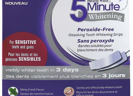 Natural White - 5 Minute Whitening - Peroxide free Dissolving Tooth Whitening Strips  - Minty Fresh Flavour  | 56 Strips, 28 Pouches, 1 Whitening Accelerator 5.9 ml