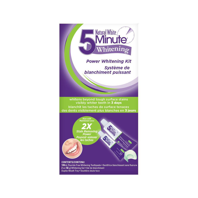 Natural White - 5 Minute Whitening - Power Whitening Kit | 100 mL Fluoride Free Whitening Tooth paste, 56 g Whitening Gel, Duplex Mouth Tray