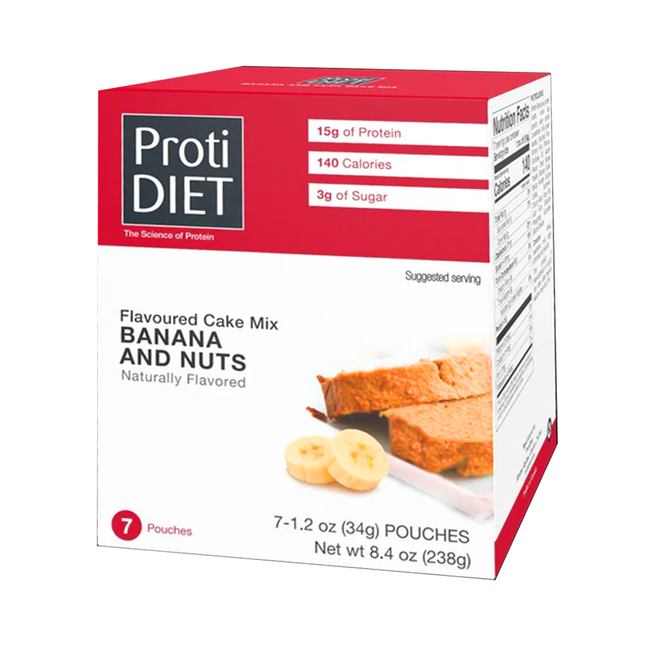 ProtiDiet - Banana And Nuts Flavoured Cake Mix | 7 x 34g