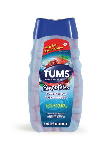Tums Extra Strength 750 mg Antacid Tablets - Smoothies Berry Fusion | 140 Count