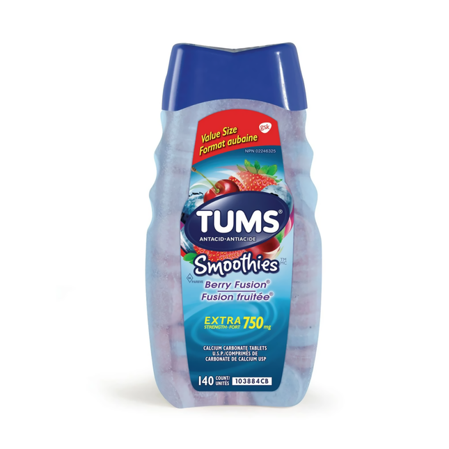 Tums Extra Strength 750 mg Antacid Tablets - Smoothies Berry Fusion | 140 Count