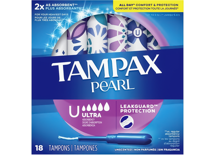 Tampax Pearl - Leakguard Protection - Ultra Absorbency - Unscented | 18 Tampons