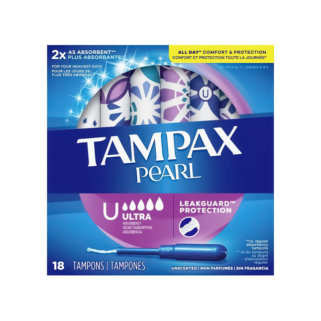 Tampax Pearl - Leakguard Protection - Ultra Absorbency - Unscented | 18 Tampons
