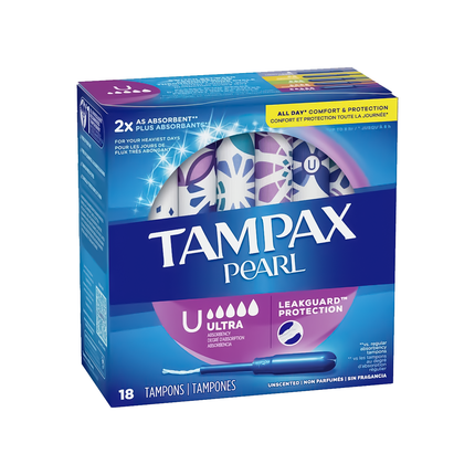 Tampax - Pearl Protection anti-fuites - Absorption ultra - Sans parfum | 18 Tampons