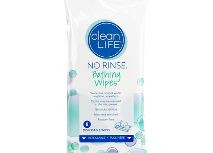 Clean Life - No Rinse Bathing Wipes | 8 Pack