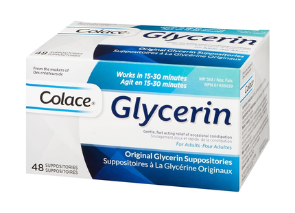Colace - Glycerin Suppositories, Gentle Fast-Acting Relief | 48 Suppositories