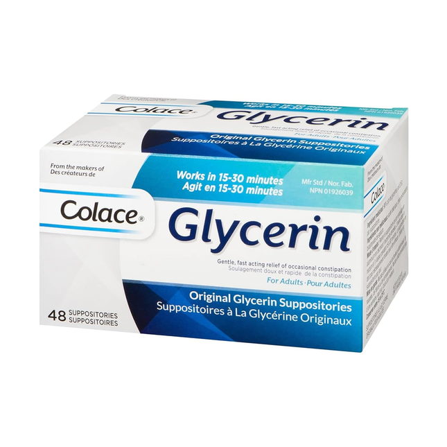 Colace - Glycerin Suppositories, Gentle Fast-Acting Relief | 48 Suppositories