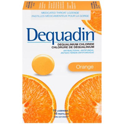 Dequadin - Antibacterial/ Antifungal - Dequalinium Chloride Lozenges - Orange Flavour | 16 Lozenges