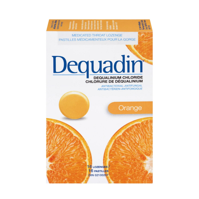 Dequadin - Antibacterial/ Antifungal - Dequalinium Chloride Lozenges - Orange Flavour | 16 Lozenges