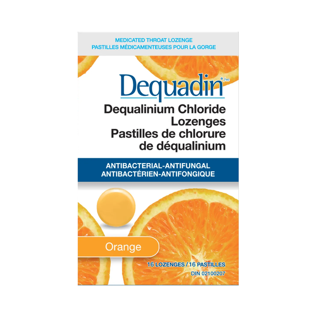 Dequadin - Antibactérien/Antifongique - Pastilles de chlorure de déqualinium - Saveur orange | 16 pastilles