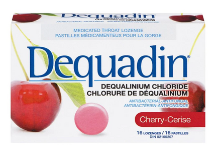 Dequadin - Pastilles médicamenteuses antibactériennes pour la gorge à la cerise | 16 pastilles