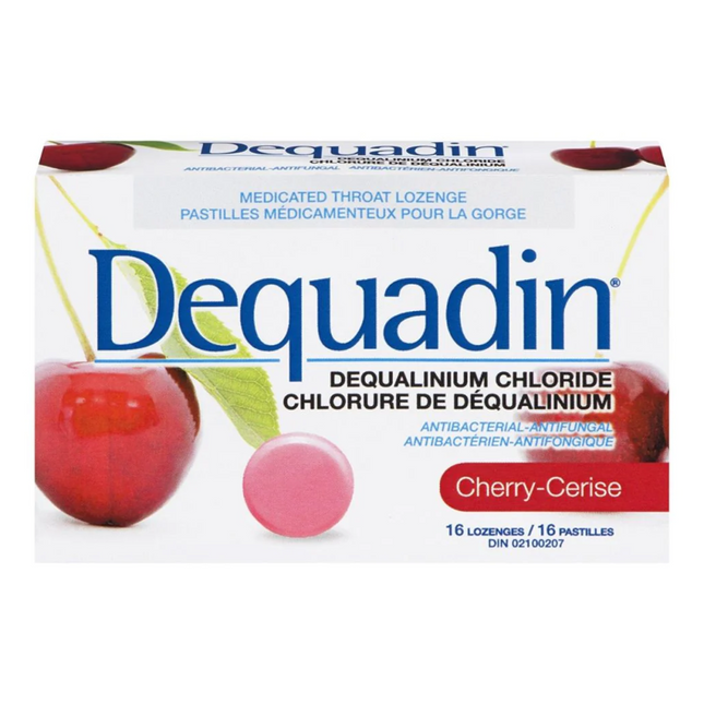 Dequadin - Pastilles médicamenteuses antibactériennes pour la gorge à la cerise | 16 pastilles