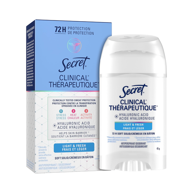 Secret - Antisudorifique Clinically Proven 72H avec acide hyaluronique, léger et frais | 45 g
