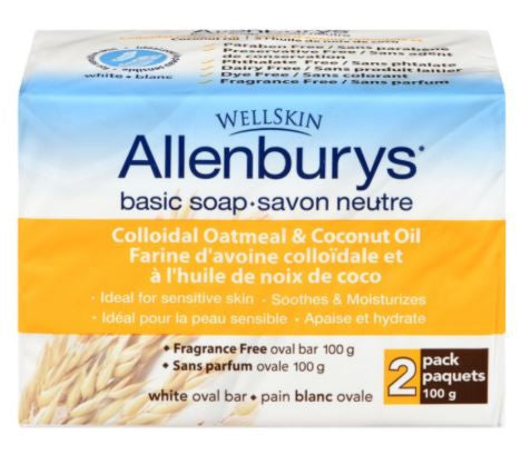 WellSkin Allenburys Colloidal Oatmeal & Coconut OIl Basic Soap Bars | 2 Bars