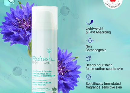 Refresh Botanicals - Fragrance Free Facial Moisturizer - Cornflower & Cucumber | 50 mL