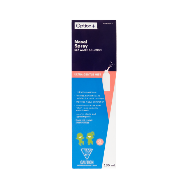 Option+ Solution d'eau de mer en vaporisateur nasal avec brume ultra douce | 135 ml