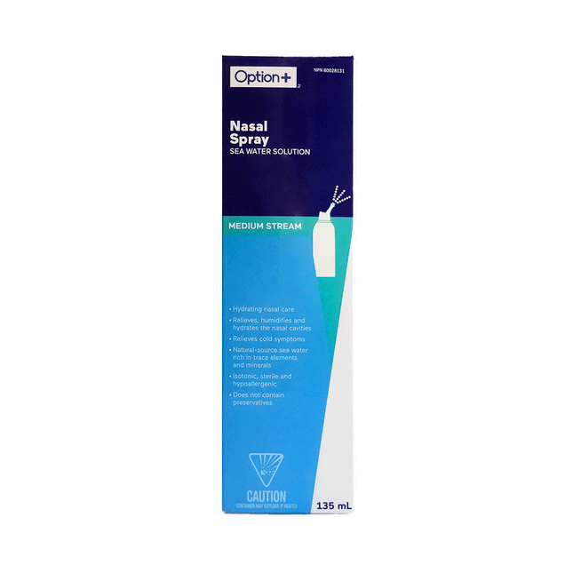 Option+ Solution d'eau de mer en spray nasal, jet moyen | 135 ml