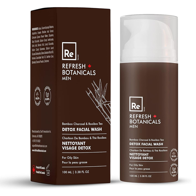 Refresh Botanicals - Nettoyant visage détox pour hommes - Charbon de bambou et thé Rooibos | 100 ml