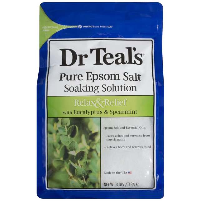 Dr. Teal's - Solution de trempage au sel d'Epsom pur Relax &amp; Relief avec eucalyptus et menthe verte | 1,36 kg