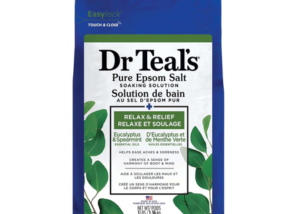 Dr. Teal's - Solution de trempage au sel d'Epsom pur Relax &amp; Relief avec eucalyptus et menthe verte | 1,36 kg
