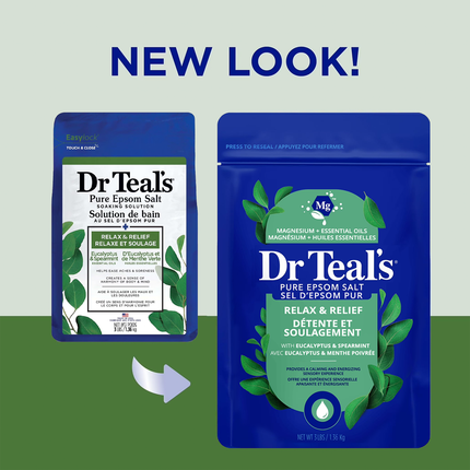 Dr Teal's - Solution de trempage au sel d'Epsom pur Relax & Relief à l'eucalyptus et à la menthe verte | 1,36 kg