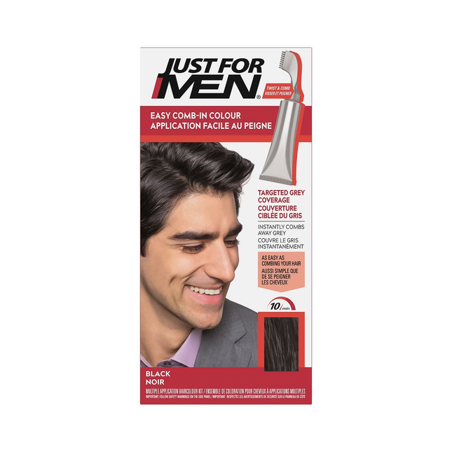 Just For Men - Coloration capillaire facile à appliquer au peigne pour une couverture ciblée des cheveux gris | A-55 Noir