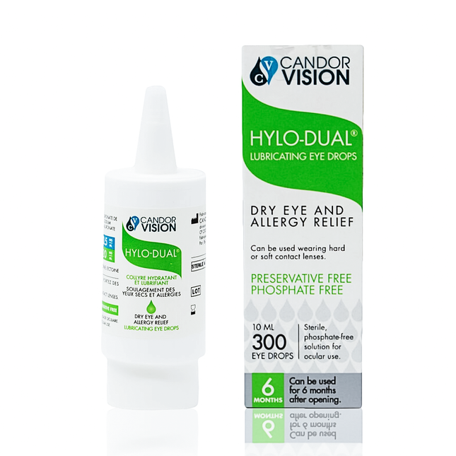 CandorVision - Gouttes oculaires lubrifiantes Hylo-Dual - Soulagement de la sécheresse oculaire et des allergies | 10 ml x 300 gouttes