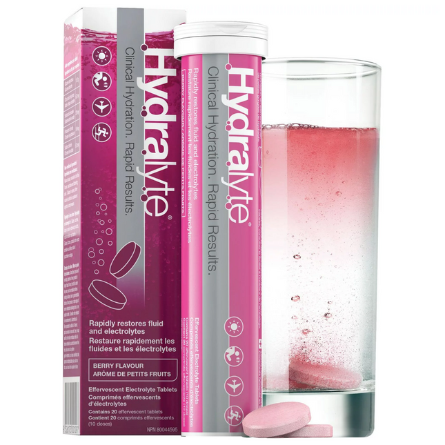 Hydralyte - Comprimés d'électrolytes effervescents d'hydratation clinique - Saveur de baies | 20 comprimés